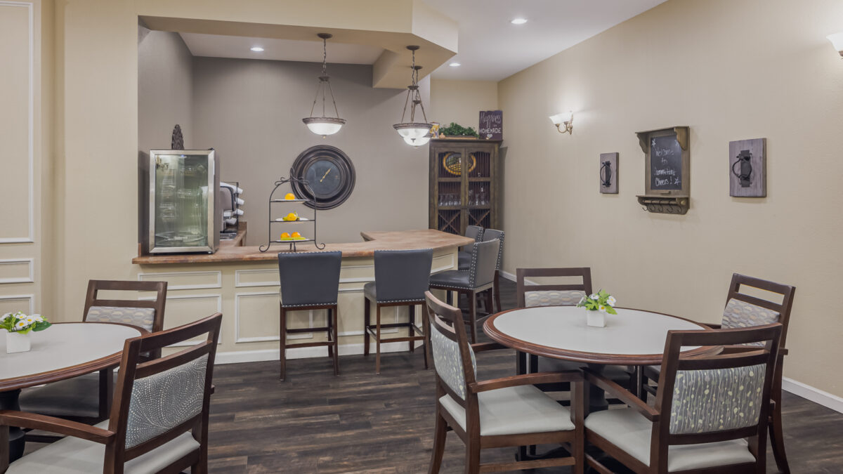 Interior dining area with tables and chairs