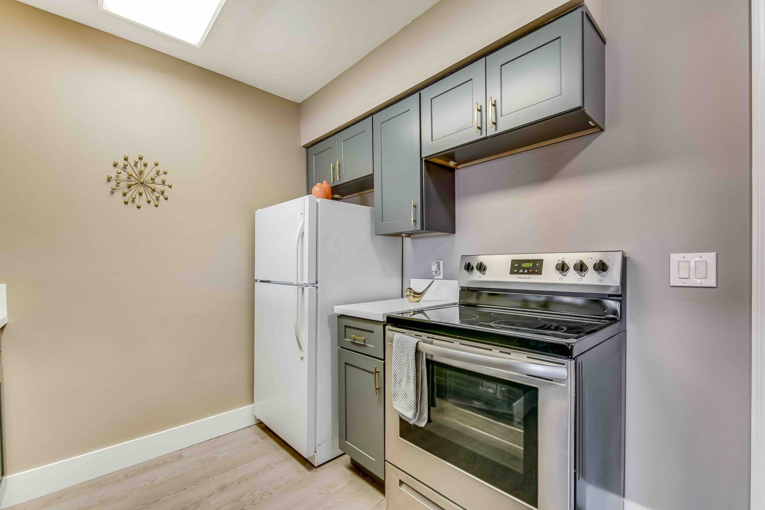 Modern kitchen interior with appliances and cabinetry