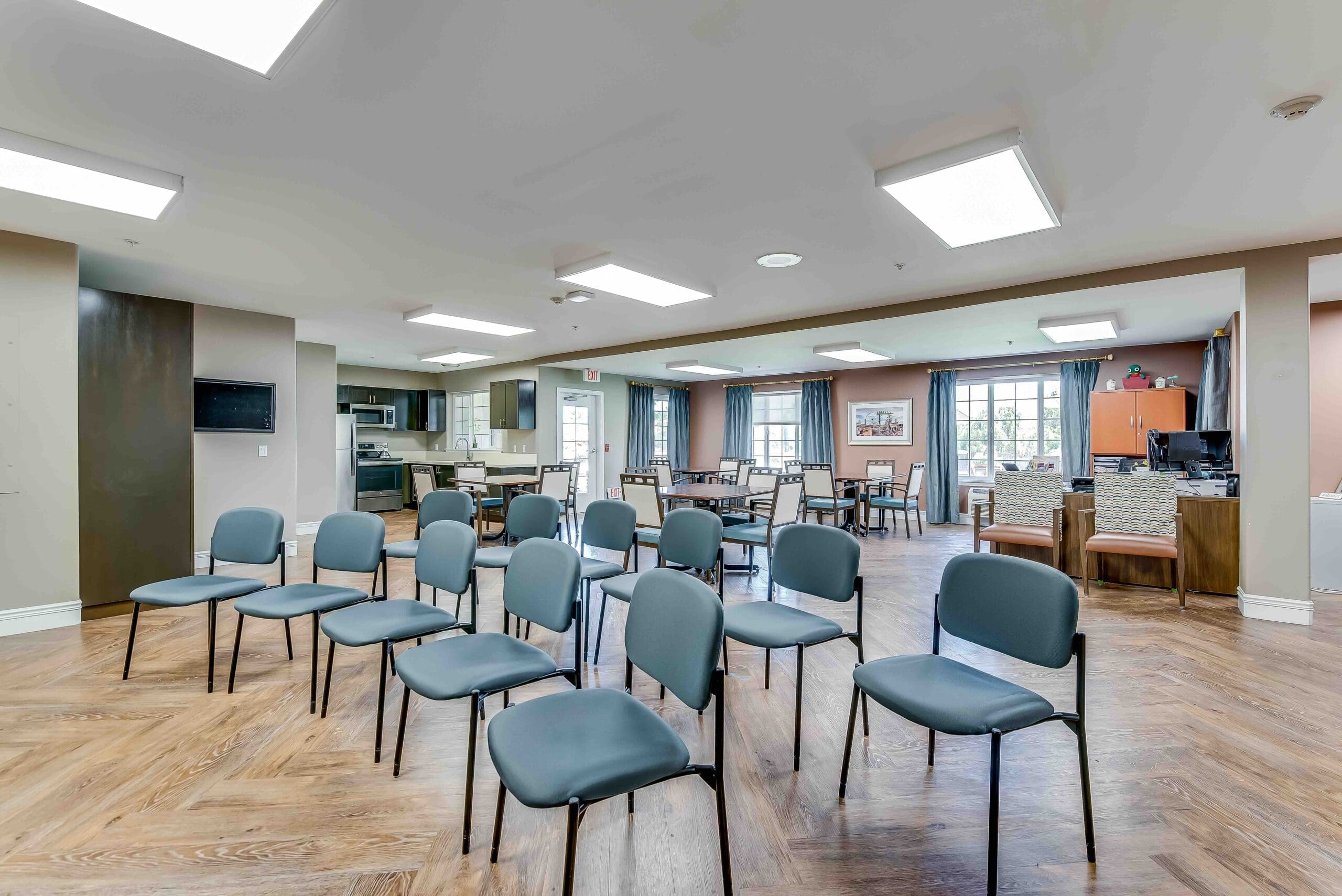Interior view of a common area with chairs arranged