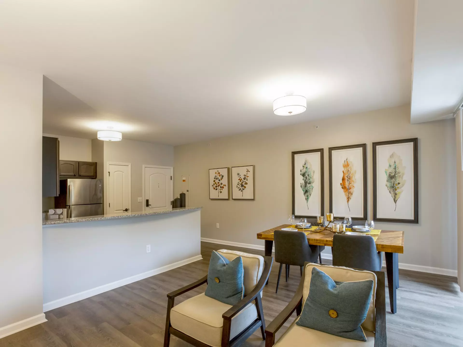 Common area with dining table and decor