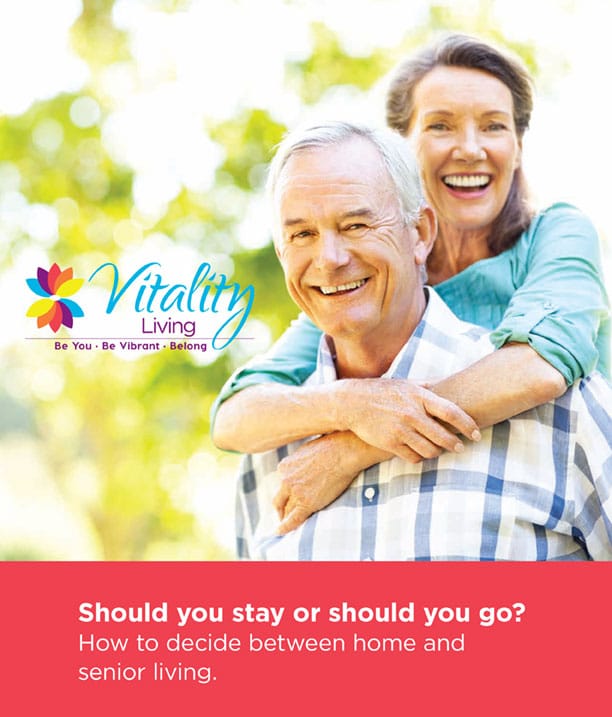 Facility logo with smiling residents promoting senior living