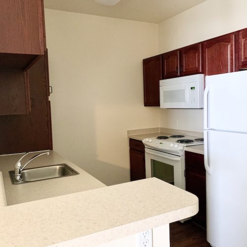 Bright kitchen in a senior living unit