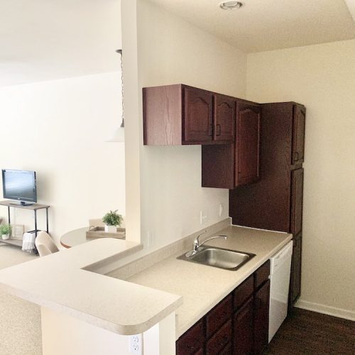 Interior view of a kitchenette in a resident's room