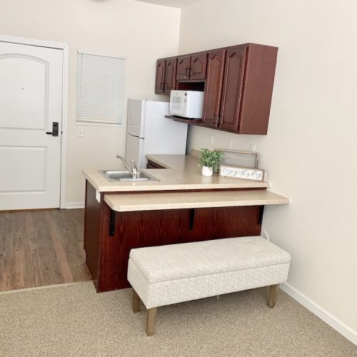 Cozy kitchenette area in a resident room