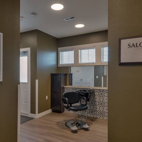 Interior view of a salon area in a senior living facility