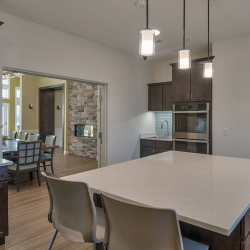 Bright and modern common area with kitchen