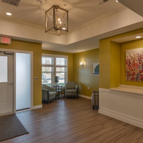 Bright interior lobby with seating area