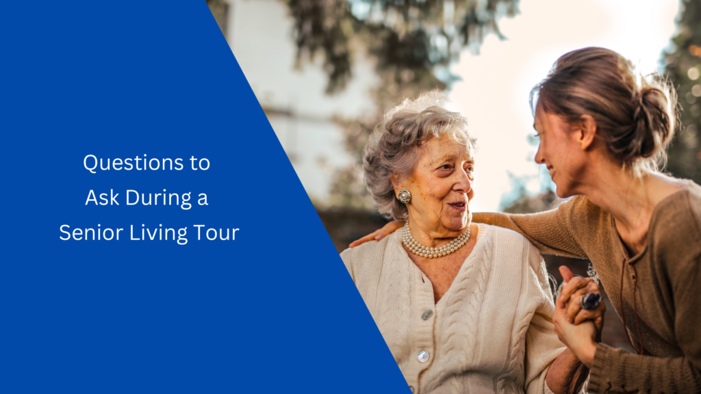 A woman talking with an elderly resident during a tour.