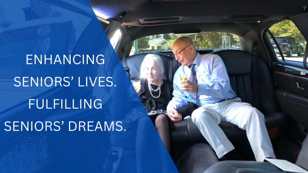 Seniors enjoying drinks in a luxury car.