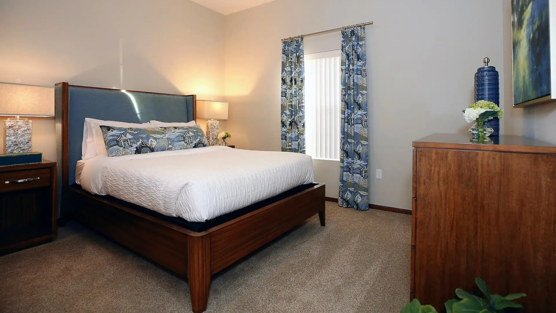 Bright and inviting resident bedroom with modern decor