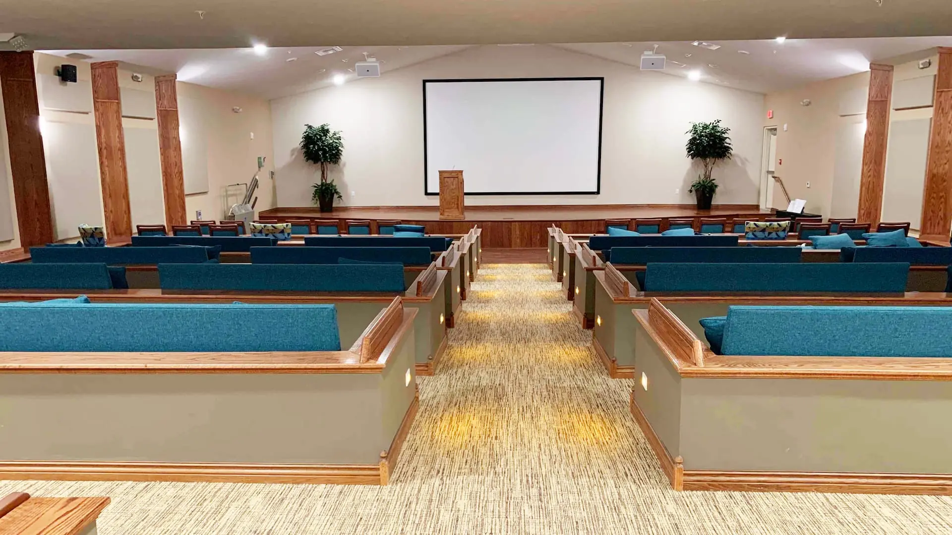 Interior of a large meeting room with seating