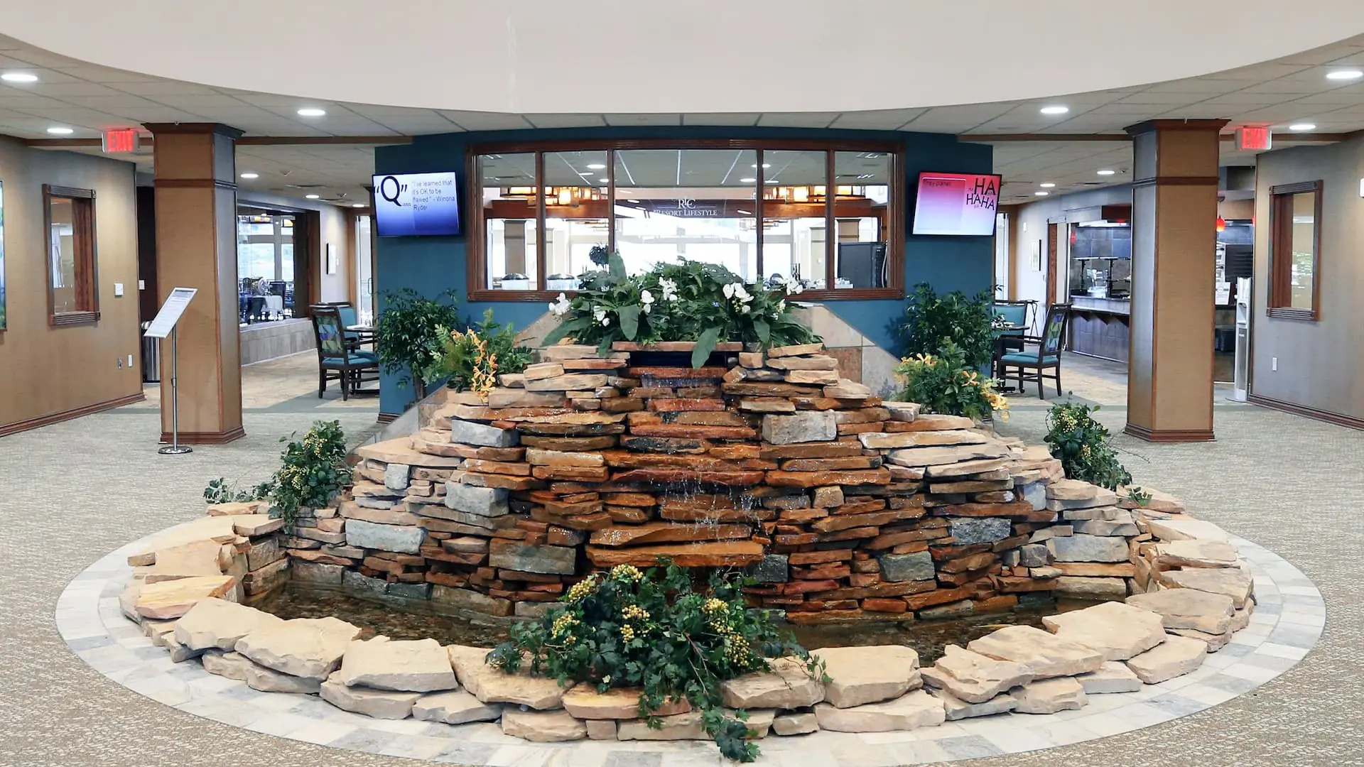 Indoor water feature in a common area of the facility