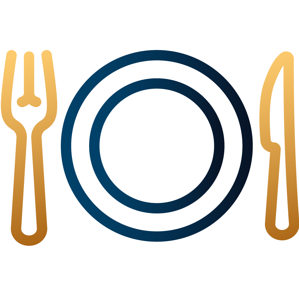 Abstract logo of a fork, knife, and plate