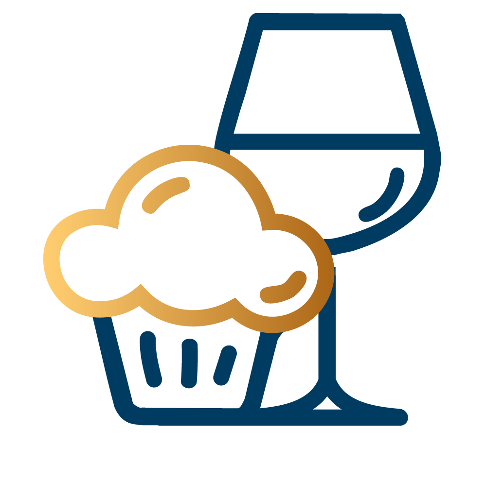 Logo featuring a cupcake and wine glass