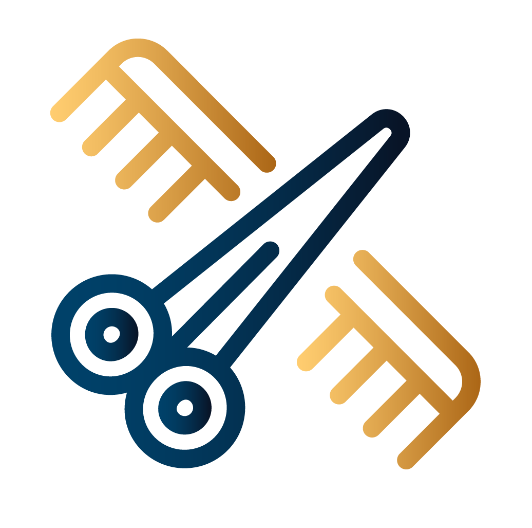 Scissors and comb graphic symbolizing a salon