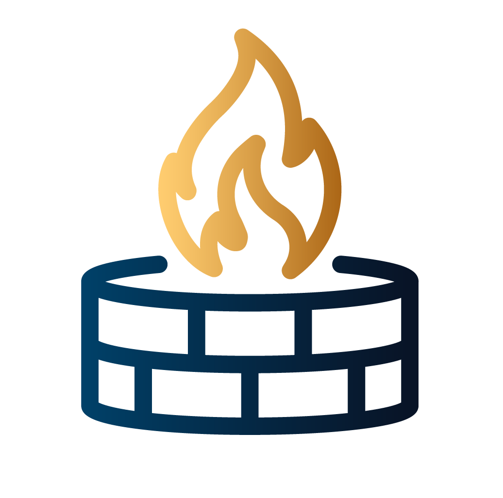 Logo with flame and brick design