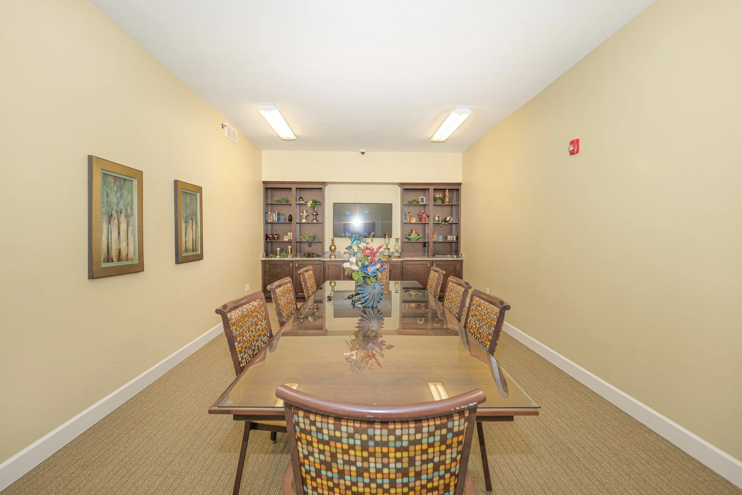 Interior common area with dining table and decor.