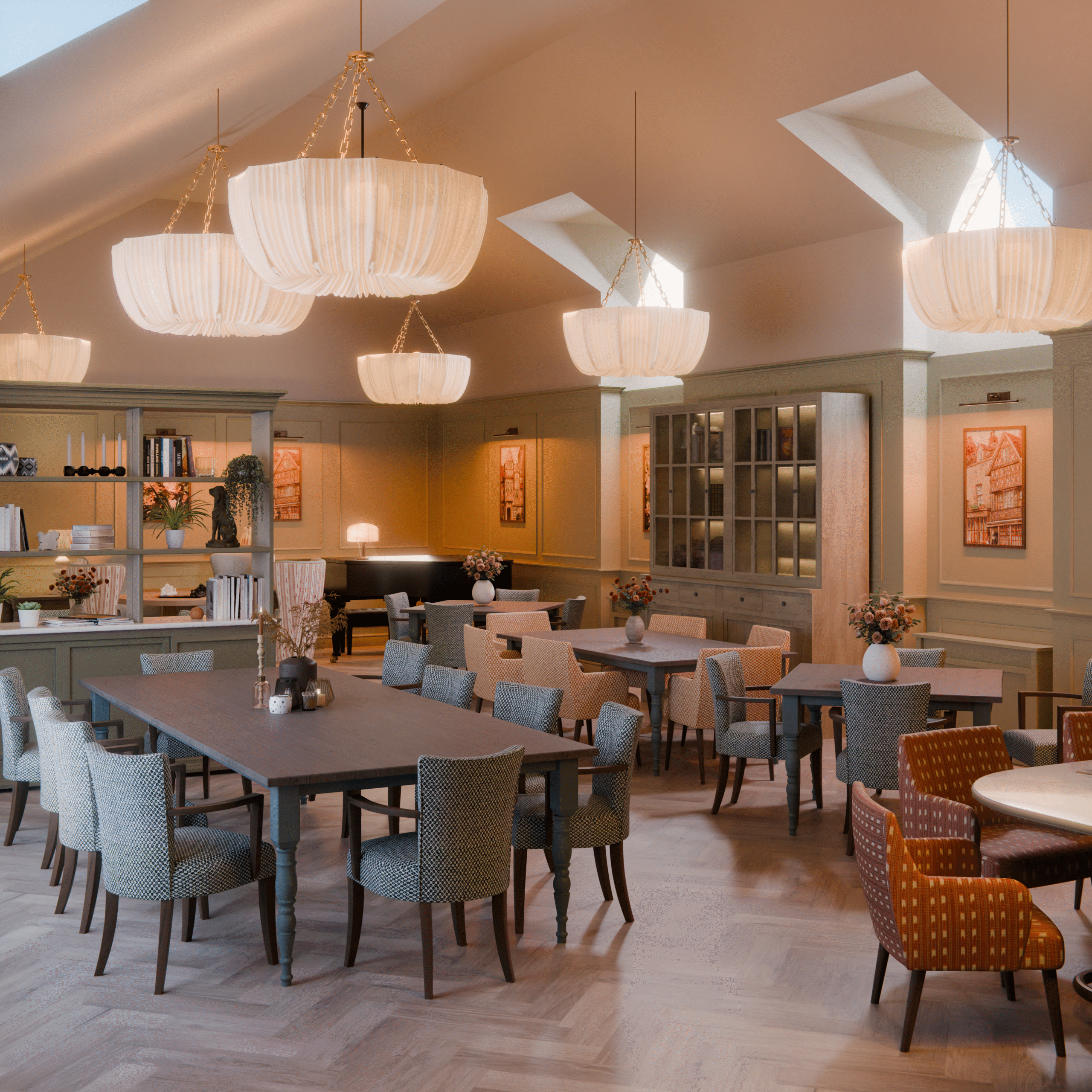 Stylish dining room with elegant decor and furniture.