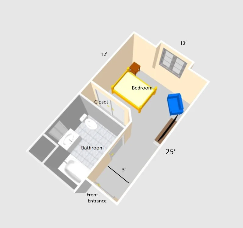 Architectural floor plan of a resident room