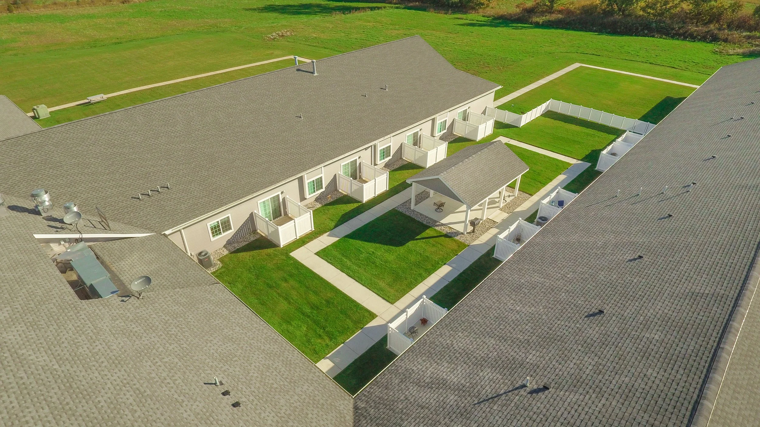 Aerial view of outdoor space in a senior facility.