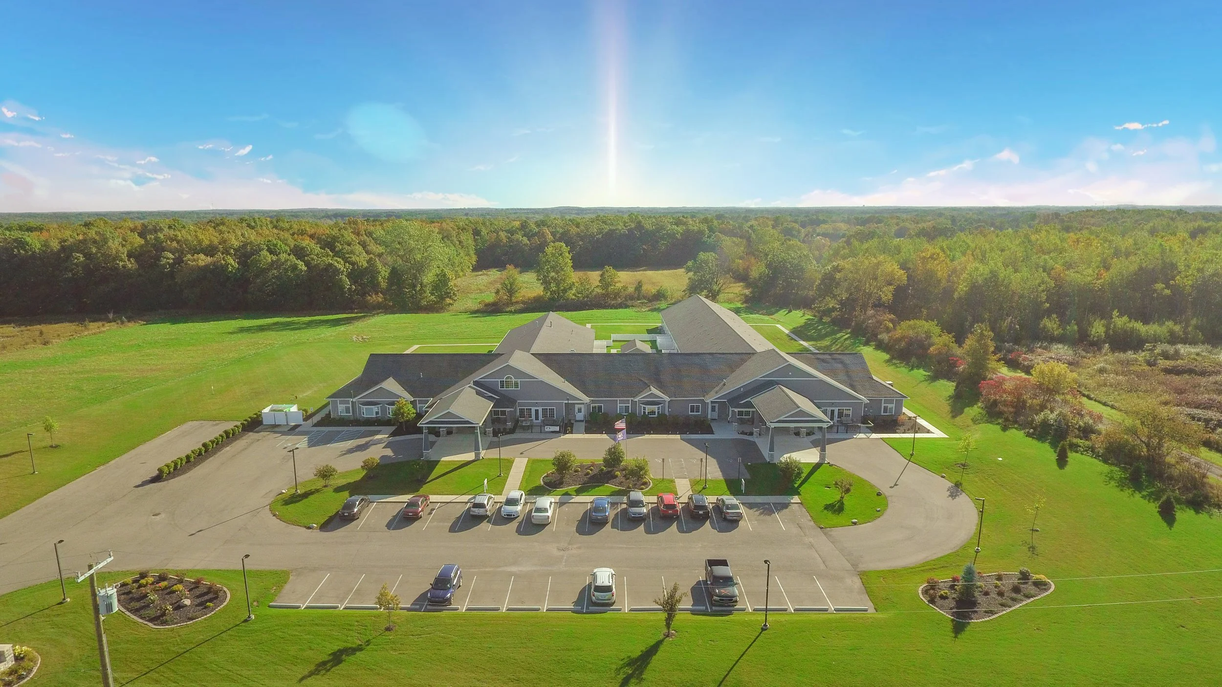 Aerial view of Howell's Care 3 facility and surrounding grounds.