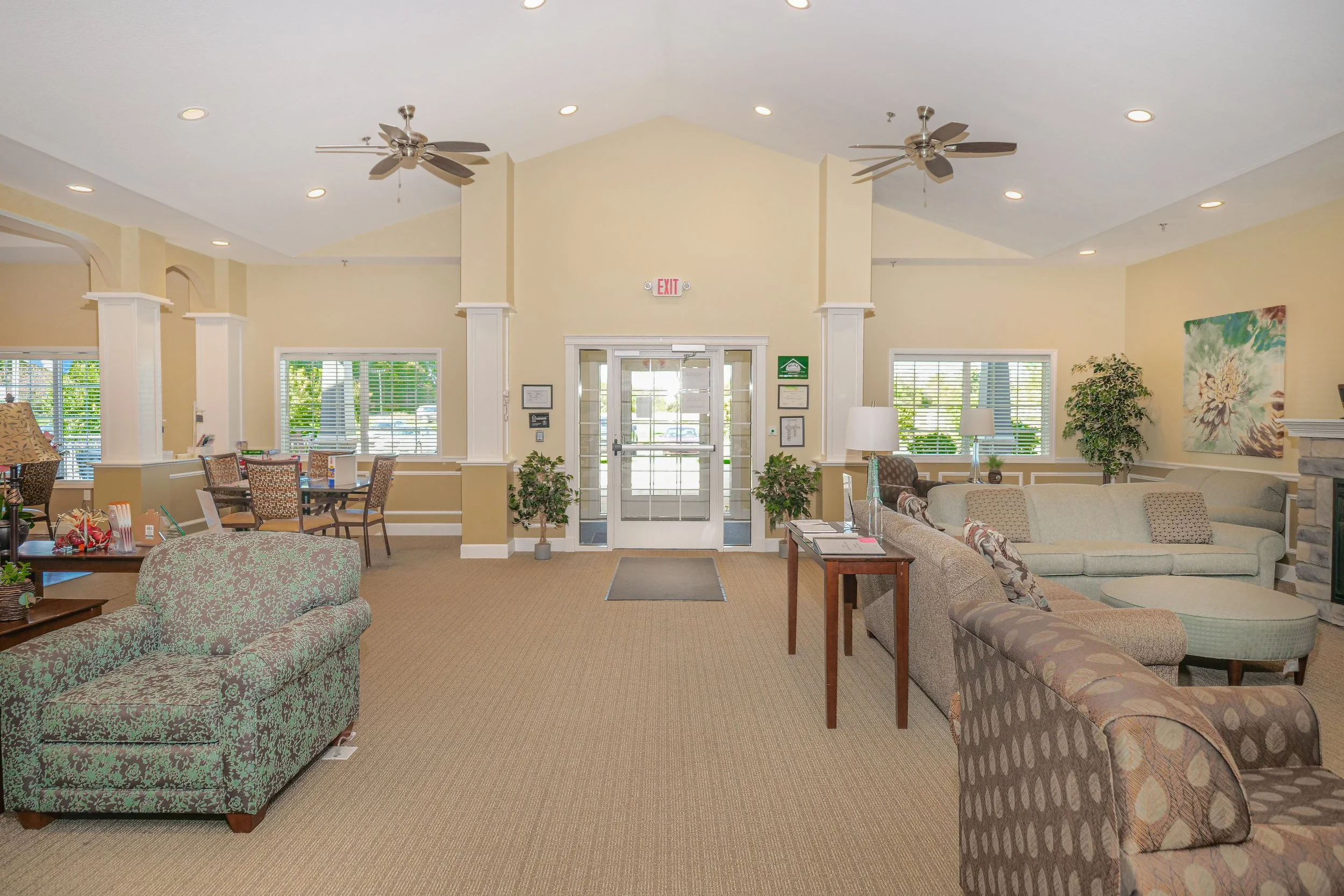 Spacious interior of a community lounge area