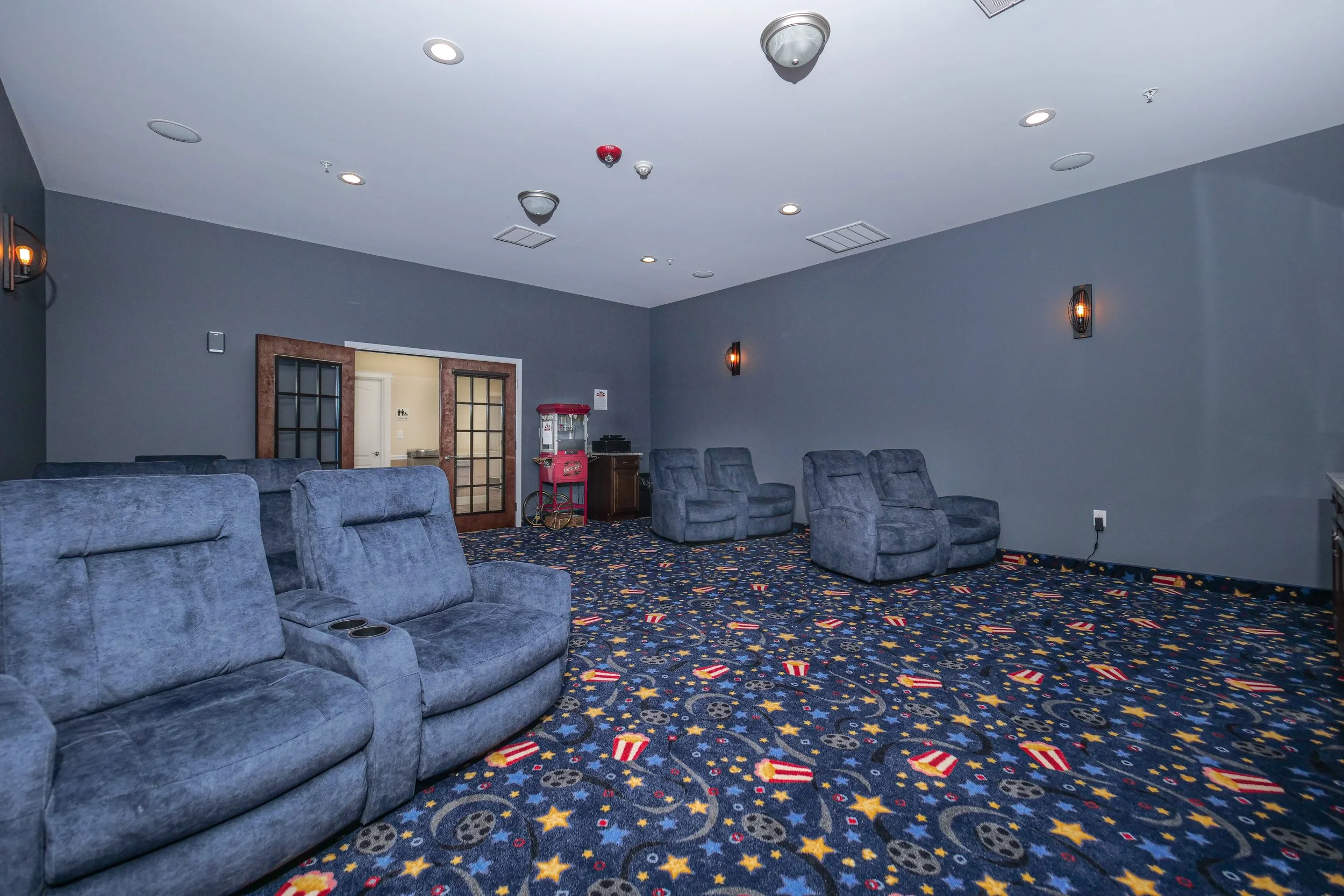 Seating area in a facility's entertainment room
