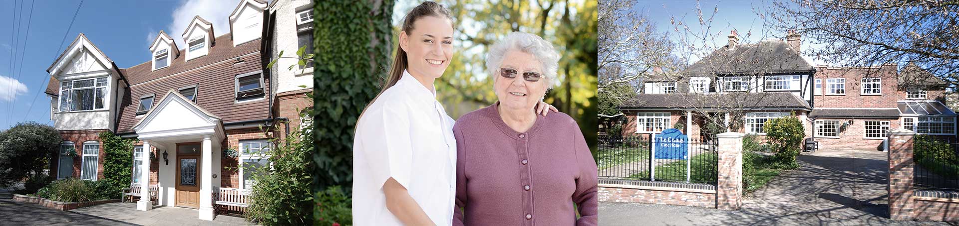 Senior resident with staff member outside the care home