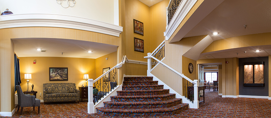Interior lobby of Meadow Ridge Senior Living