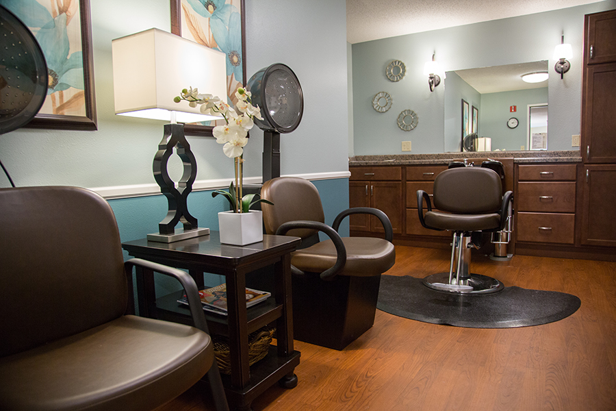 Interior of a hair salon with styling chairs