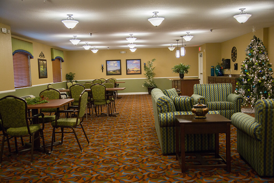 Interior dining area with Christmas decorations