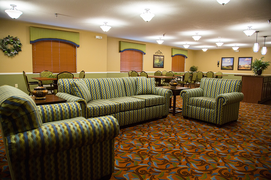 Comfortable lounge area with patterned seating