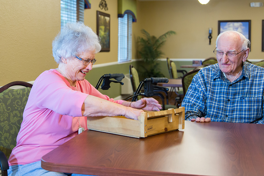 Two residents engaging in an activity in a common area