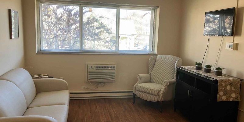 Cozy living room with armchair and sofa