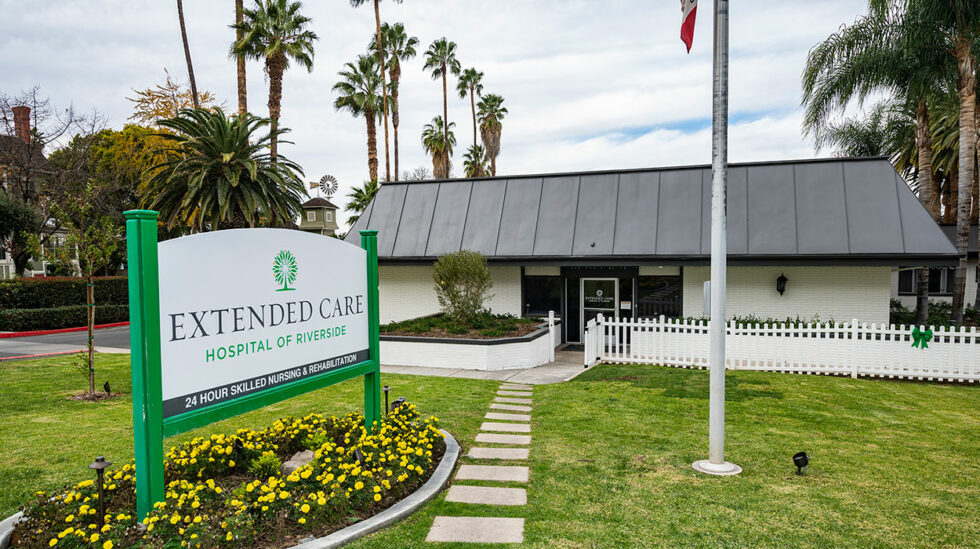 Exterior view of the Extended Care Hospital with landscaping