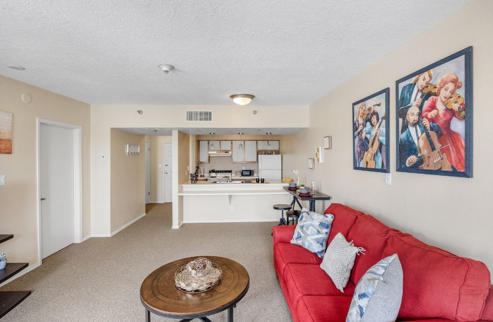 Cozy living area in a senior apartment with art