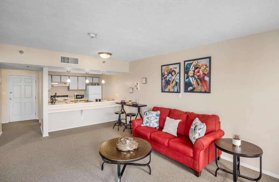 Cozy living room in a senior living apartment