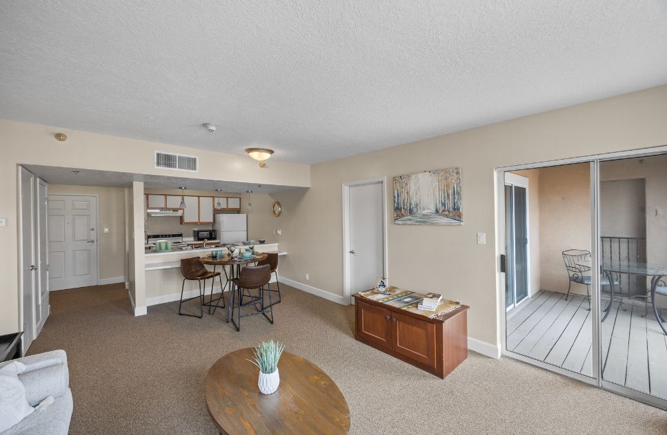 Bright and spacious common area in a senior living facility