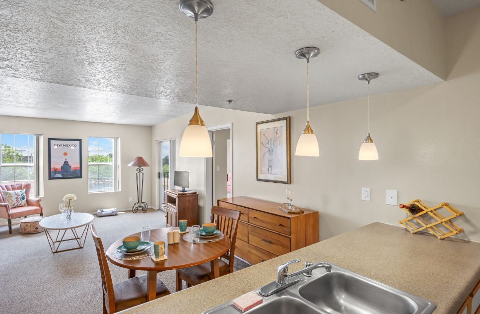 Cozy living space with dining area and natural light