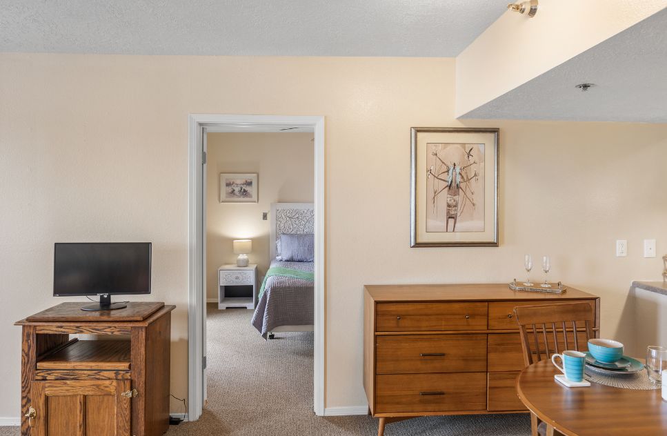 Interior view of a resident room with furnishings