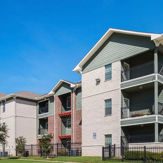Exterior view of apartment buildings with balconies