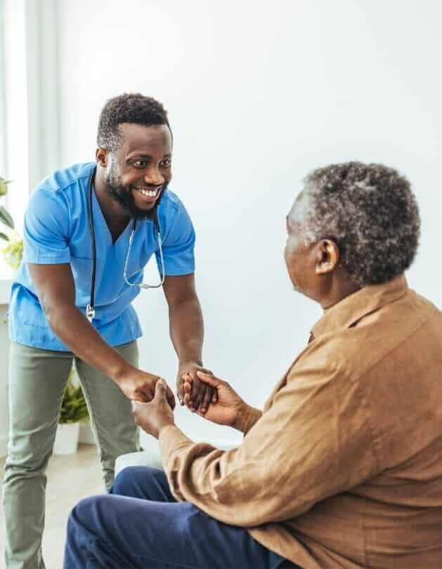 Staff member engaging with a senior resident