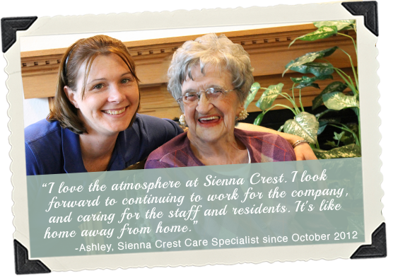 Care specialist and resident in a welcoming space