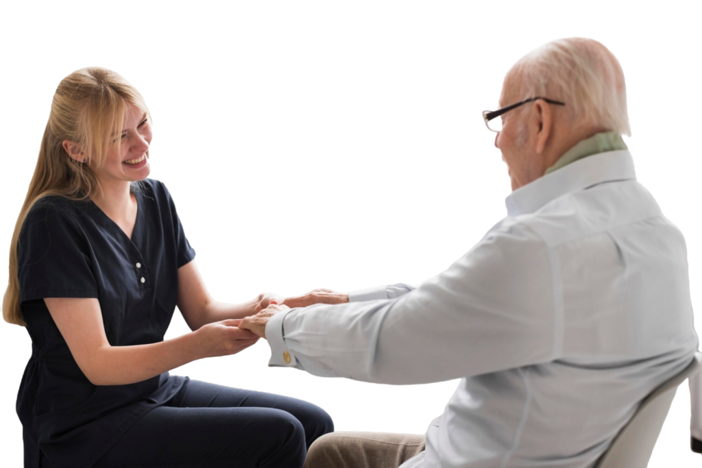 Caregiver interacting with a senior resident