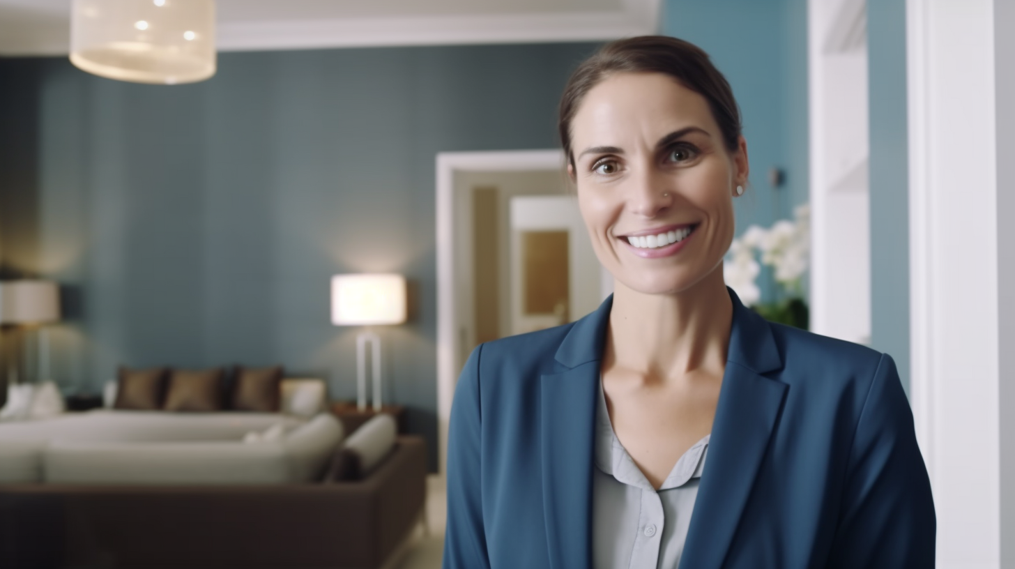 Smiling staff member in a welcoming common area