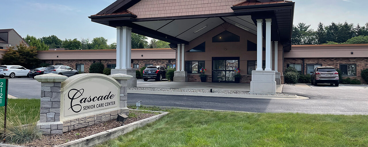 Exterior view of Cascade Senior Care Center entrance.