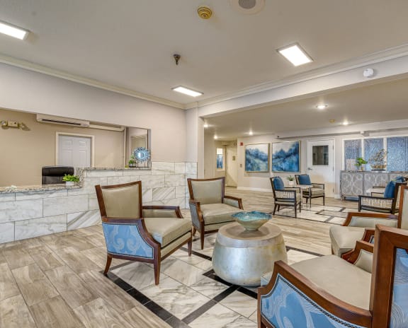 Interior view of a welcoming common area with seating