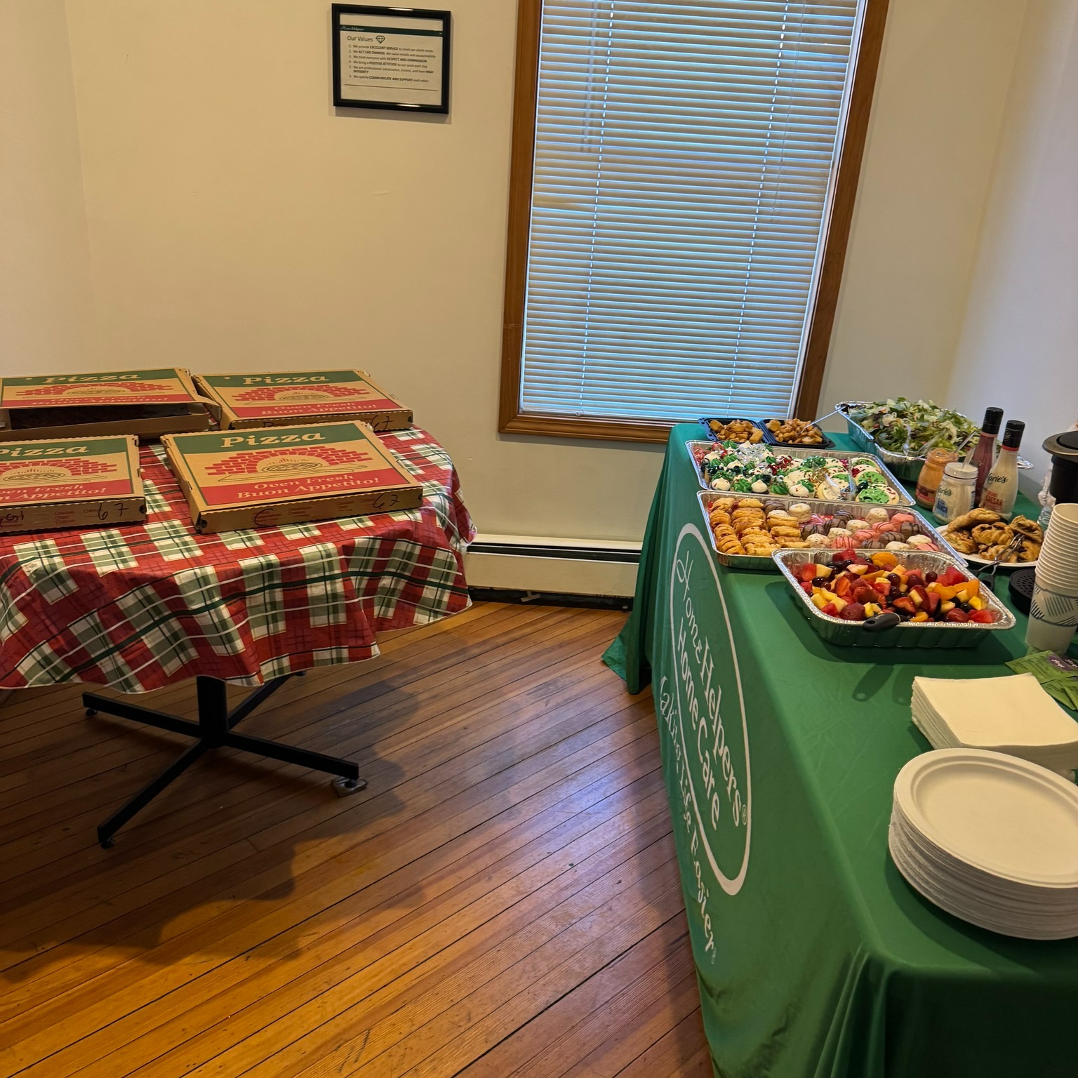 Food spread in a facility interior setting