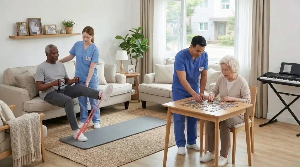Residents and staff engaging in activities together