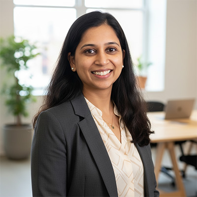 Professional woman smiling in an office setting